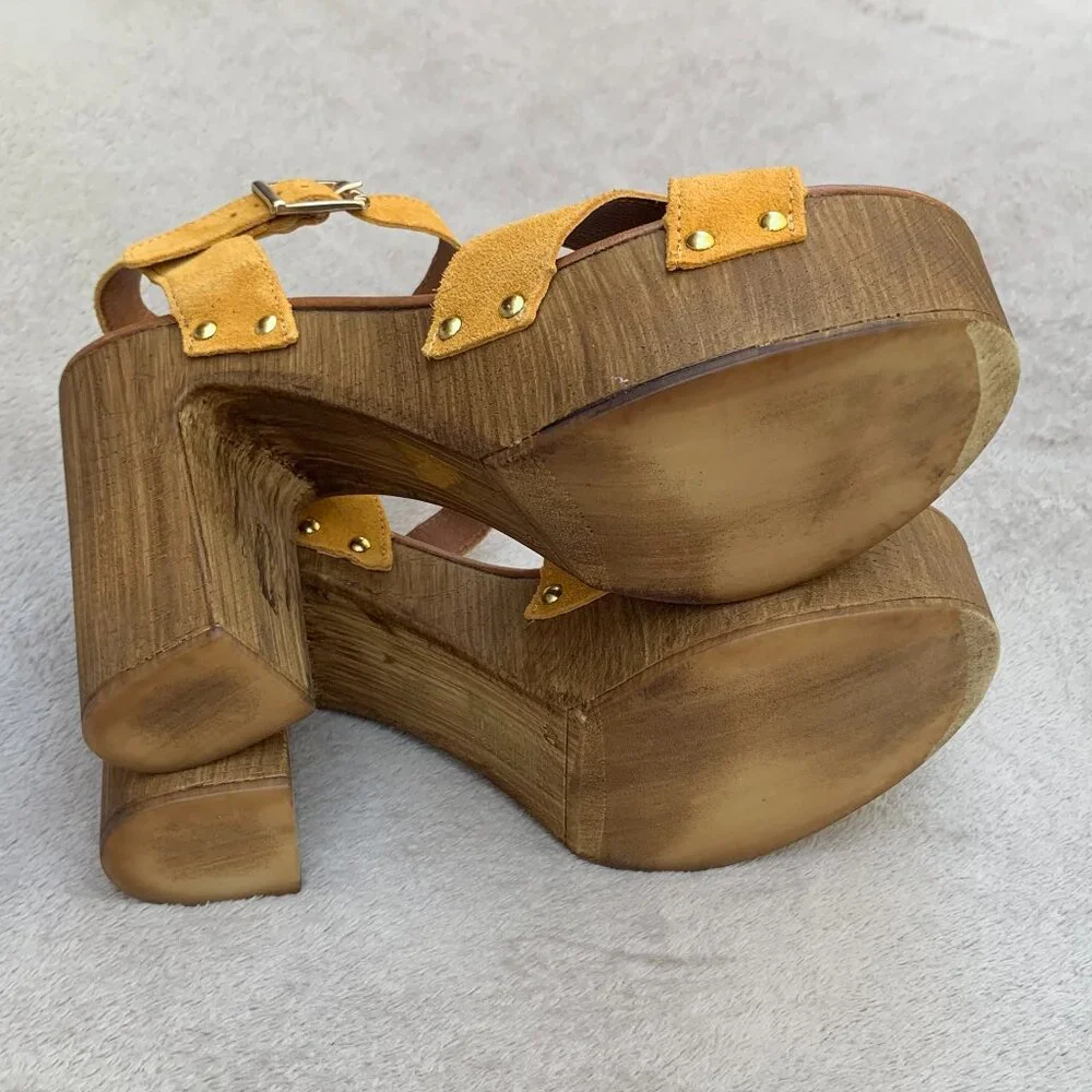 Aldo Deleniel Suede and Wooden Platform Block Heels Sz9 - Picture 12 of 16